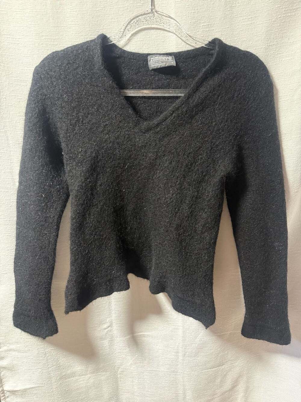 Zimmerli Swiss Made 100% Alpaca Wool V-Neck Fuzzy Sweater